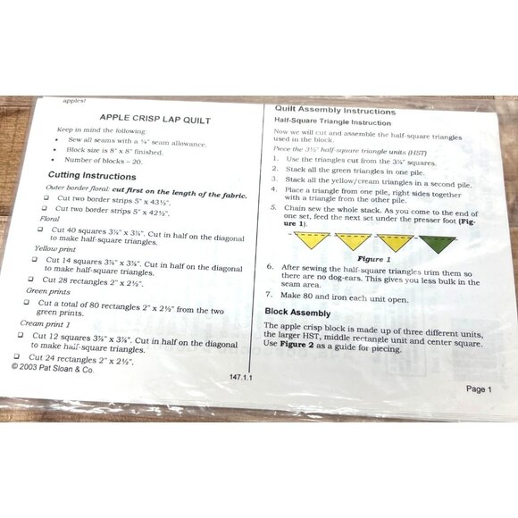 Apple Crisp Lap Quilt Pattern By Pat Sloan & Co. 43" X 51" Designed By Cathie Ul - Picture 3 of 3